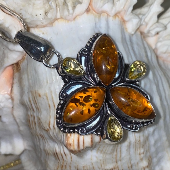 Amber + Citrine vintage multi-gem statement pendant - Picture 2 of 8